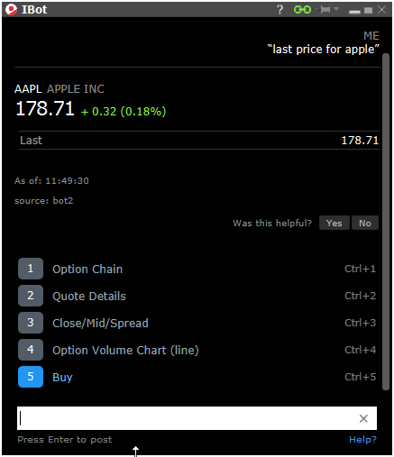 Der IBot zeigt den aktuellen Kurs der Apple-Aktien an