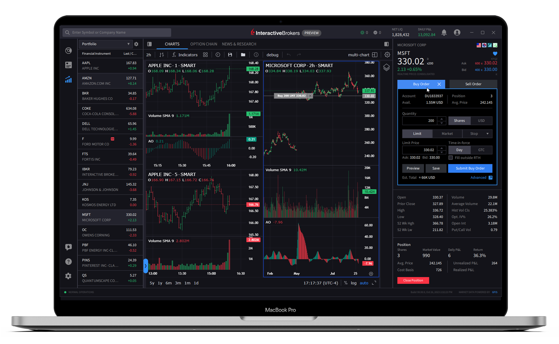 Interfaz de IBKR Desktop interface en un ordenador portátil