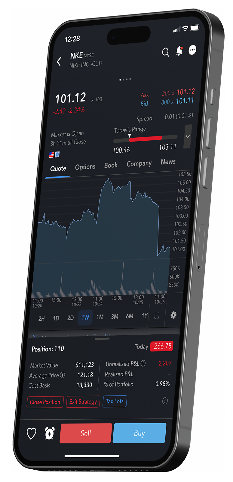 Interfaz de IBKR Mobile en un teléfono